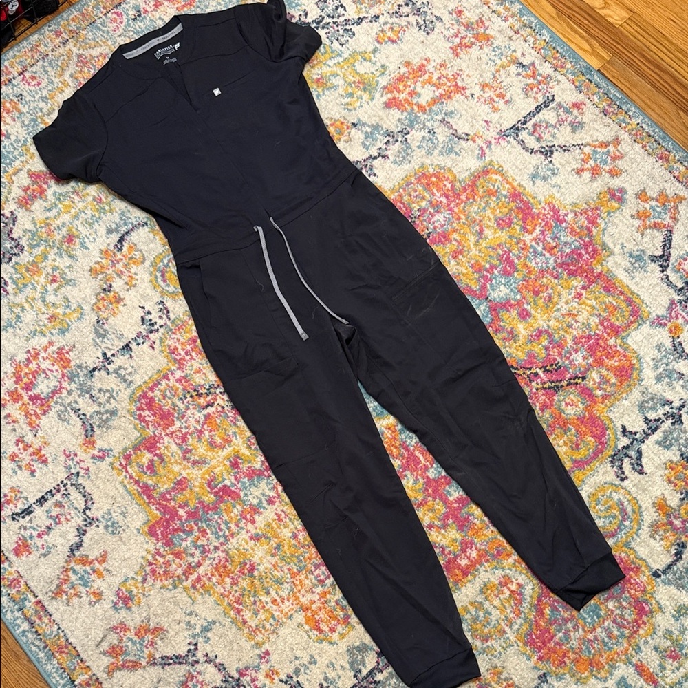 Fabletics Black Scrubs Jumpsuit with Drawstring Waist
